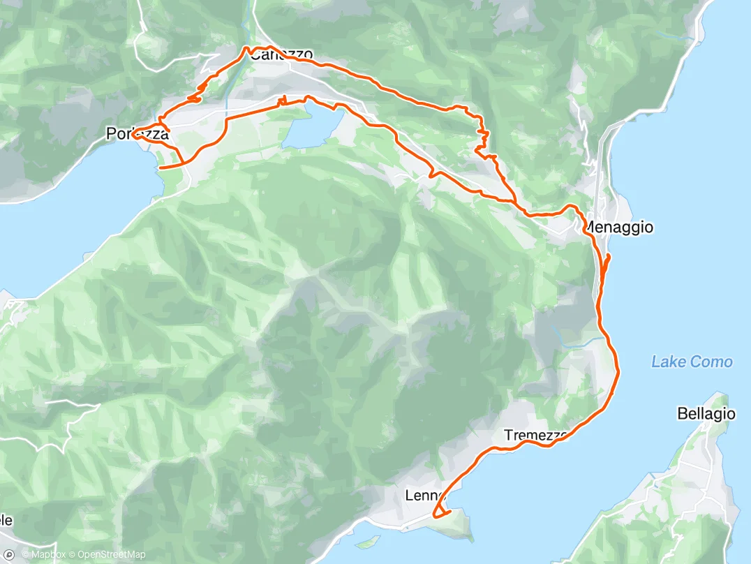 strava route of the bike route from bellagio to porlezza and back