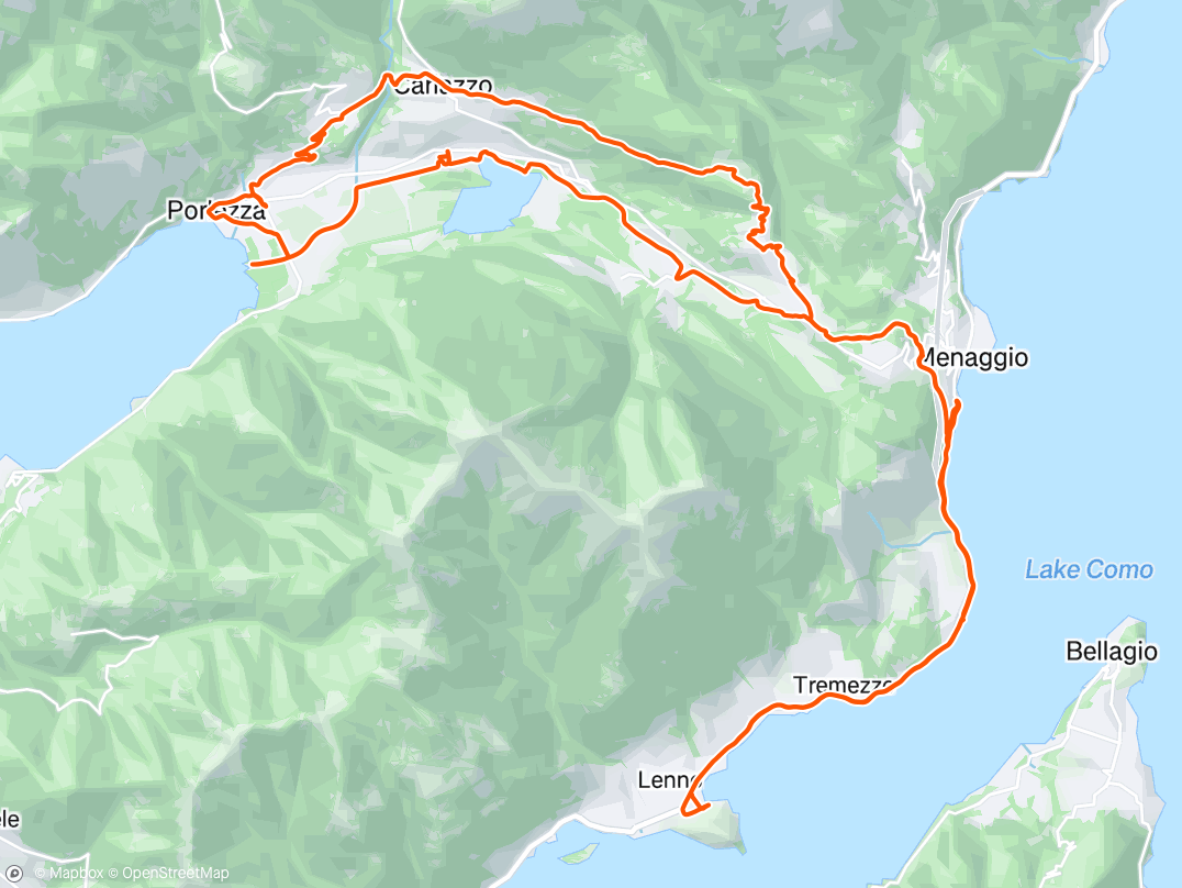 strava route of the bike route from bellagio to porlezza and back